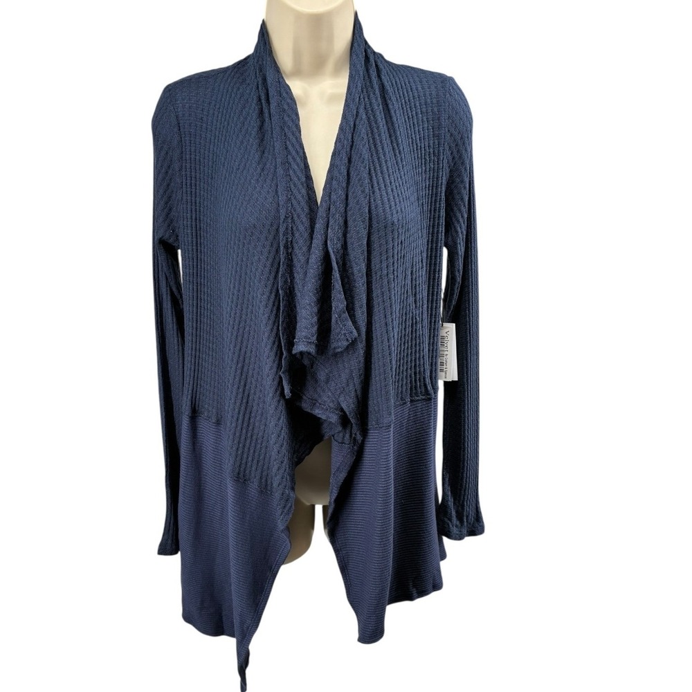Velvet Graham Spencer Bertha03‎ Navy Drape Front Cardigan NWT Sz S USA